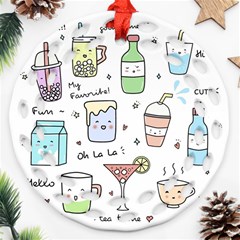 Drinks Cocktails Doodles Coffee Round Filigree Ornament (two Sides) by Apen