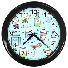 Drinks Cocktails Doodle Coffee Wall Clock (black) by Apen