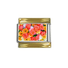 Bouquet Floral Blossom Anniversary Gold Trim Italian Charm (9mm) by Ravend