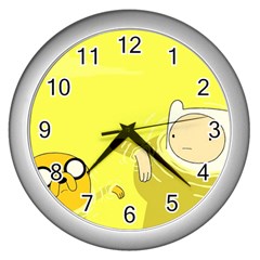 Adventure Time Jake The Dog Finn The Human Artwork Yellow Wall Clock (silver) by Sarkoni