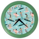 Beach Surfing Surfers With Surfboards Surfer Rides Wave Summer Outdoors Surfboards Seamless Pattern Color Wall Clock Front