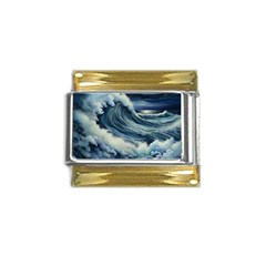 Waves Storm Sea Moon Landscape Gold Trim Italian Charm (9mm) by Bedest