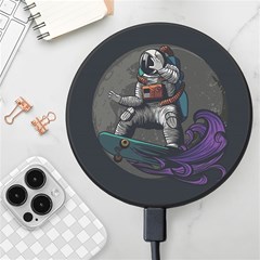 Illustration Astronaut Cosmonaut Paying Skateboard Sport Space With Astronaut Suit Wireless Fast Charger(black) by Ndabl3x