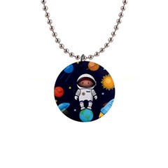 Boy Spaceman Space Rocket Ufo Planets Stars 1  Button Necklace by Ndabl3x