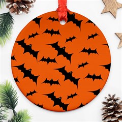 Halloween Card With Bats Flying Pattern Ornament (round) by Hannah976