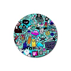 Graffiti Pop Art Crazy Retro Rubber Coaster (round) by Bedest