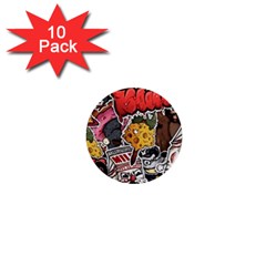 Stickerbomb Crazy Graffiti Graphite Monster 1  Mini Buttons (10 Pack)  by Bedest