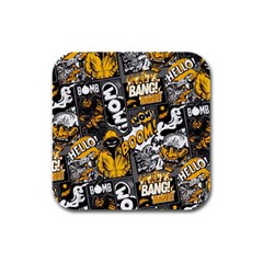 Boom Bang Art Crazy Drawing Graffiti Hello Retro Sayings Yellow Rubber Square Coaster (4 Pack) by Bedest