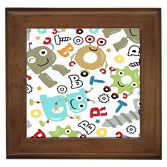 Seamless Pattern Vector With Funny Robots Cartoon Framed Tile by Hannah976