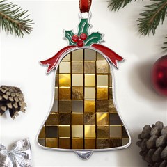 Golden Mosaic Tiles  Metal Holly Leaf Bell Ornament by essentialimage