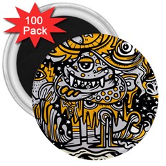 Crazy Abstract Doodle Social Doodle Drawing Style 3  Magnets (100 Pack) by Hannah976