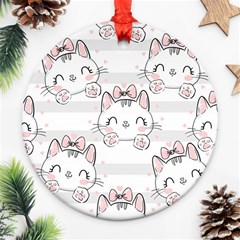 Cat With Bow Pattern Ornament (round) by Hannah976