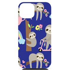 Hand Drawn Cute Sloth Pattern Background Iphone 14 Black Uv Print Case by Hannah976