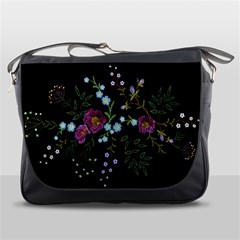 Embroidery Trend Floral Pattern Small Branches Herb Rose Messenger Bag by Apen