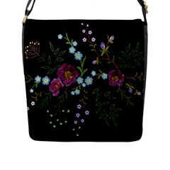 Embroidery Trend Floral Pattern Small Branches Herb Rose Flap Closure Messenger Bag (l) by Apen