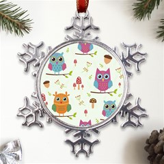 Forest Seamless Pattern With Cute Owls Metal Large Snowflake Ornament by Apen