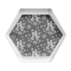 Pumpkin Ghost Skeleton Pattern Hexagon Wood Jewelry Box by Jatiart