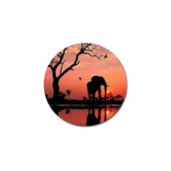 Elephant Landscape Tree Africa Sunset Safari Wild Golf Ball Marker by Jatiart