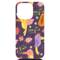 Exotic Seamless Pattern With Parrots Fruits Iphone 14 Pro Black Uv Print Case by Ravend