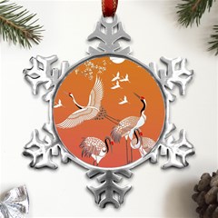 Japanese Crane Painting Of Birds Metal Small Snowflake Ornament by Cendanart