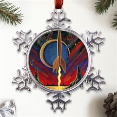 Rocket Painting Metal Large Snowflake Ornament by Cendanart