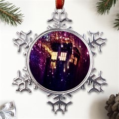 Tardis Regeneration Art Doctor Who Paint Purple Sci Fi Space Star Time Machine Metal Large Snowflake Ornament by Cendanart