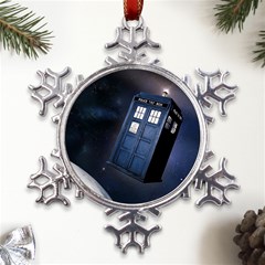 Tardis Doctor Who Planet Metal Large Snowflake Ornament by Cendanart