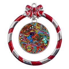 Art Color Dark Detail Monsters Psychedelic Metal Red Ribbon Round Ornament by Ket1n9