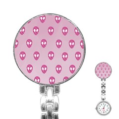 Alien Pattern Pink Stainless Steel Nurses Watch by Ket1n9