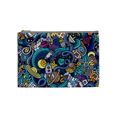 Cartoon Hand Drawn Doodles On The Subject Of Space Style Theme Seamless Pattern Vector Background Cosmetic Bag (medium) by Ket1n9