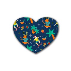 Colorful Funny Christmas Pattern Rubber Heart Coaster (4 Pack) by Ket1n9