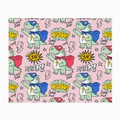 Seamless Pattern With Many Funny Cute Superhero Dinosaurs T-rex Mask Cloak With Comics Style Inscrip Small Glasses Cloth by Ket1n9