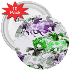 Horse Horses Animal World Green 3  Buttons (10 Pack)  by Ket1n9