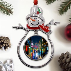 Abstract Vibrant Colour Cityscape Metal Snowman Ornament by Ket1n9