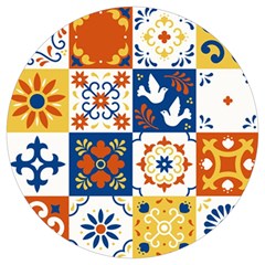 Mexican Talavera Pattern Ceramic Tiles With Flower Leaves Bird Ornaments Traditional Majolica Style Round Trivet by Ket1n9