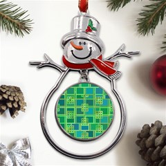 Green Abstract Geometric Metal Snowman Ornament by Ket1n9