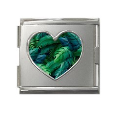 Tropical Green Leaves Background Mega Link Heart Italian Charm (18mm) by Hannah976