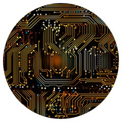 Circuits Circuit Board Orange Technology Round Trivet by Ndabl3x