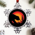 Forest Bear Silhouette Sunset Metal Large Snowflake Ornament Front