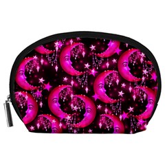 Shine Deep Pink Moon Stars Accessory Pouch  by CoolDesigns