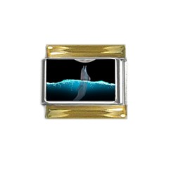 Dolphin Moon Water Gold Trim Italian Charm (9mm) by Ndabl3x