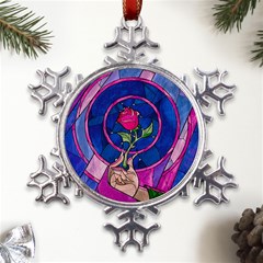 Enchanted Rose Stained Glass Metal Large Snowflake Ornament by Cendanart