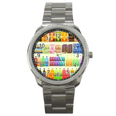 Supermarket Shelf Products Snacks Sport Metal Watch by Cendanart