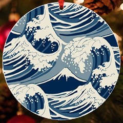 Japanese Wave Pattern Uv Print Acrylic Ornament Round by Cendanart