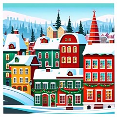 Christmas Background Design House Wooden Puzzle Square by Proyonanggan