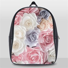 Pastel Rose Flower Blue Pink White School Bag (large) by Cemarart