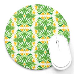 Green Pattern Retro Wallpaper Round Mousepad by Bajindul