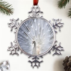 White Peacock Bird Metal Large Snowflake Ornament by Ndabl3x