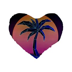 Abstract 3d Art Holiday Island Palm Tree Pink Purple Summer Sunset Water Standard 16  Premium Heart Shape Cushions by Cemarart