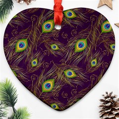 Feathers, Peacock, Patterns, Colorful Heart Ornament (two Sides) by nateshop